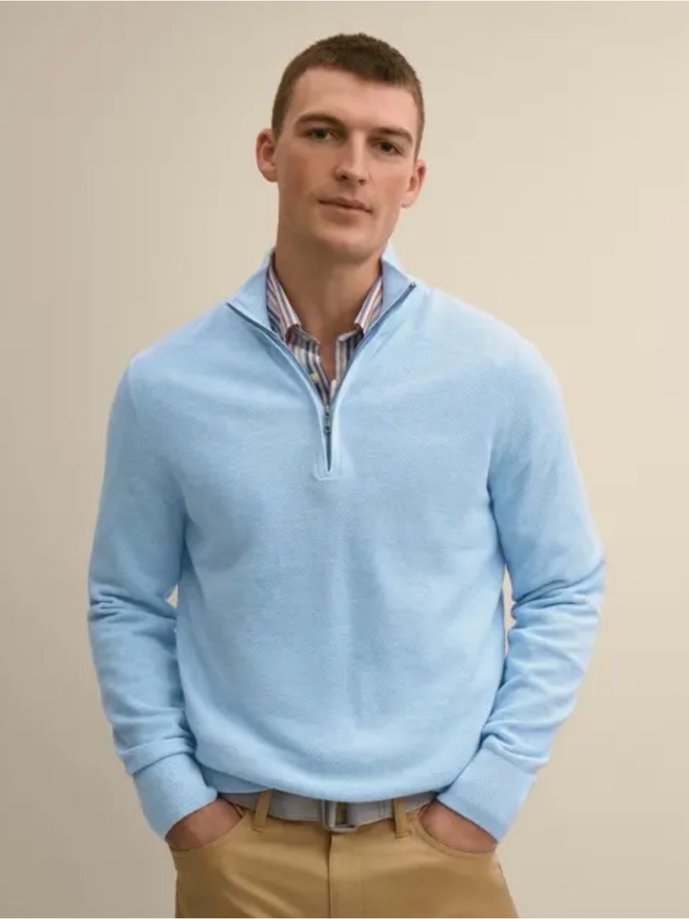 Brooks Brothers Men's Light Blue Quarter-Zip Sweater, size M